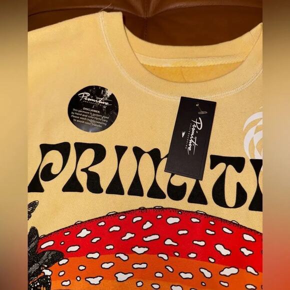 Primitive Skateboarding Elevator Yellow Washed Crewneck Sweatshirt, Unisex Small - Picture 4 of 10
